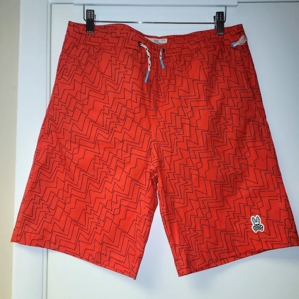 Psycho Bunny 32078 Boy's Swim Trunks In Bonfire Print Size 18/20 XL